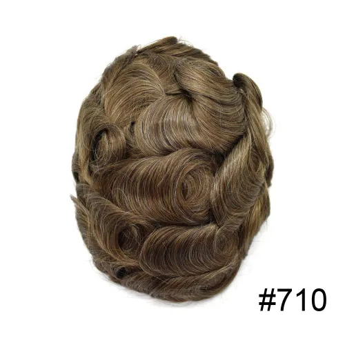 Vista 385 de Toupee - Sistemas de reemplazo de cabello para hombre, encaje frontal suizo, nudo blanqueado, pieza de cabello humano natural