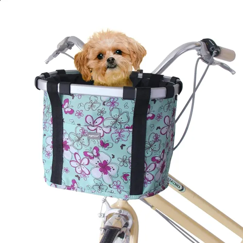 Vista 13 de RAYMACE Cesta de bicicleta para perros, cesta para manubrio de bicicleta delantera, plegable, desmontable, de liberación rápida, fácil de instalar