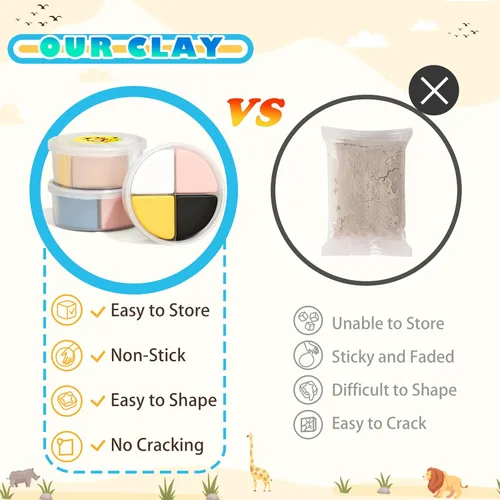 Vista 4 de Kits de arcilla seca al aire – 12 cajas de arcilla mágica de modelado para niños, juego de manualidades de arcilla para moldear temática