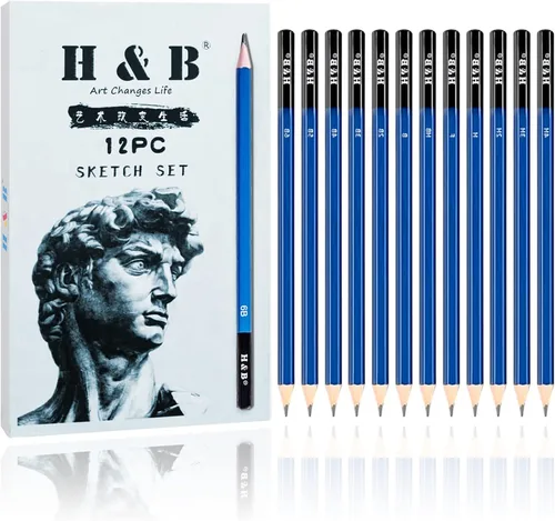 Vista 12 de H & B Lápices de boceto profesionales de 9 piezas, lápices mate para bocetos, juego de lápices de boceto para dibujo, sombreado y bocetos