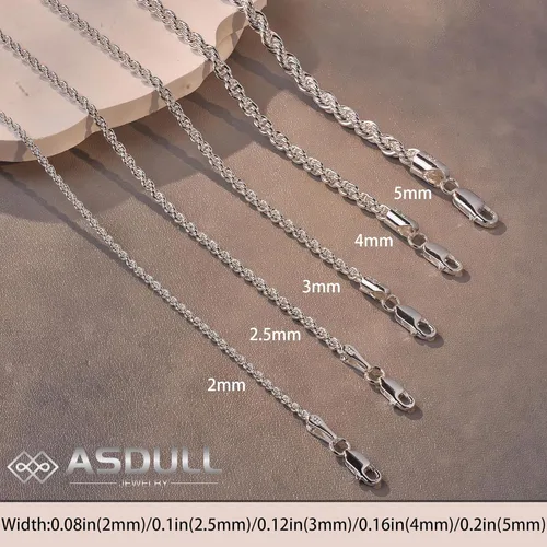 Vista 6 de ASDULL 925 Sterling Silver Clasp Rope Chain 22.5345mm Necklace for Men Silver Link Chain for Women 16-30 Inches