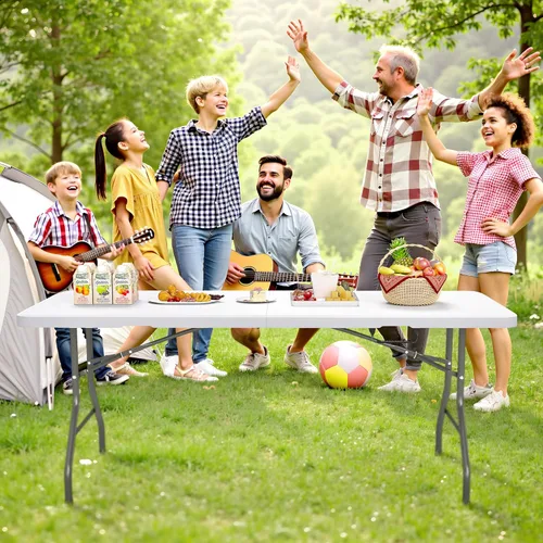 Vista 19 de Mesa plegable de 5 pies con asa de transporte, mesa plegable de plástico portátil con cerraduras de seguridad, mesa plegable de plástico resistente