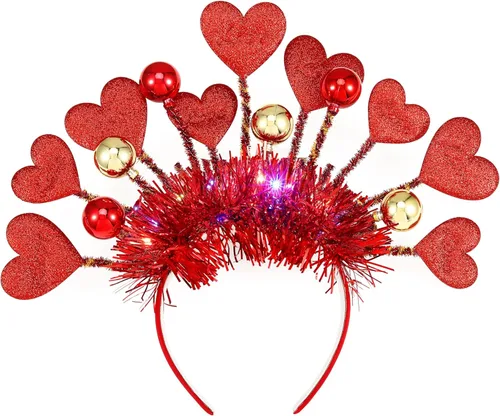 CLOACE Diadema para el día de San Valentín, con luz de corazón, aro de pelo, con luces LED, accesorios para el cabello para mujer