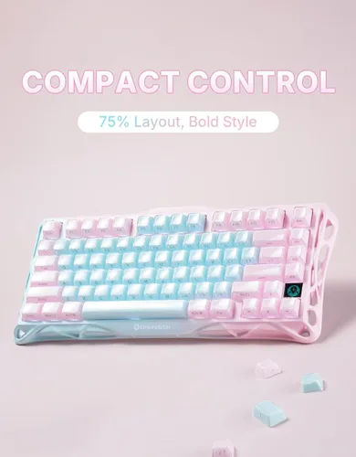 Vista 5 de GravaStar Mercury K1 Lite 75% Gaming Keyboard, 2.4GHz/BT/Wired Tri-Mode Wireless Keyboard, Gasket Hot Swappable Mechanical Keyboard, Pre-lubed