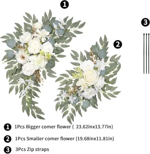 Vista 2 de Kit de flores de arco de BASIMAN con cortinas (paquete de 2) para decoración de ceremonia de boda, arbor y telón de fondo de recepción, señales