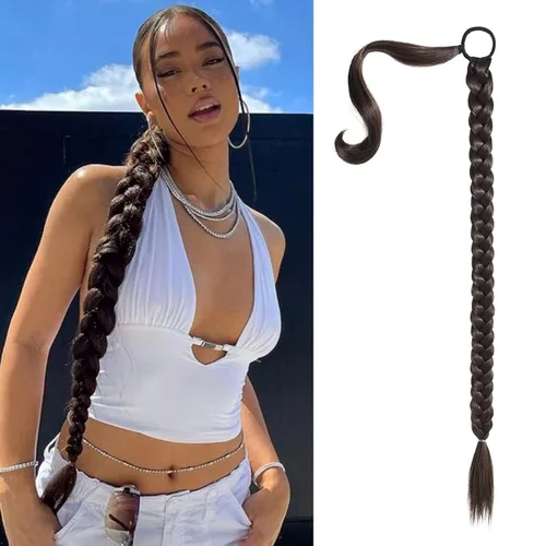 Vista 67 de SEIKEA Extensión de cola de caballo de trenza larga mejorada con lazo elástico, lacio, elegante extensiones de cabello trenzado envolvente