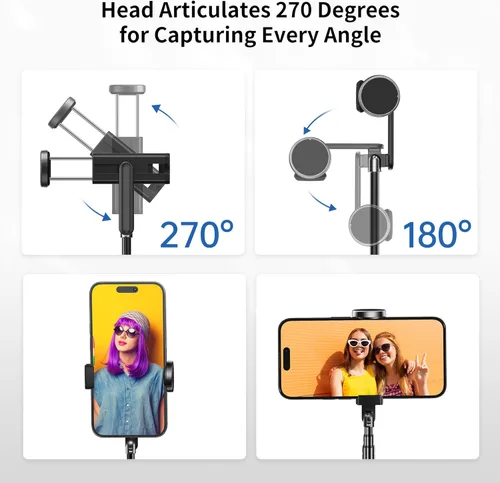 Vista 3 de ATUMTEK Palo de Selfie Trípode, trípode extensible 3 en 1 de aluminio para teléfono con control remoto Bluetooth desmontable, compatible con iPhone