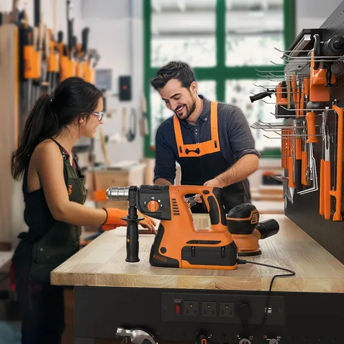 Vista 9 de CAMMOO Banco de trabajo resistente de 48 pulgadas, altura ajustable, carga máxima de 2000 libras, con estante de almacenamiento para banco