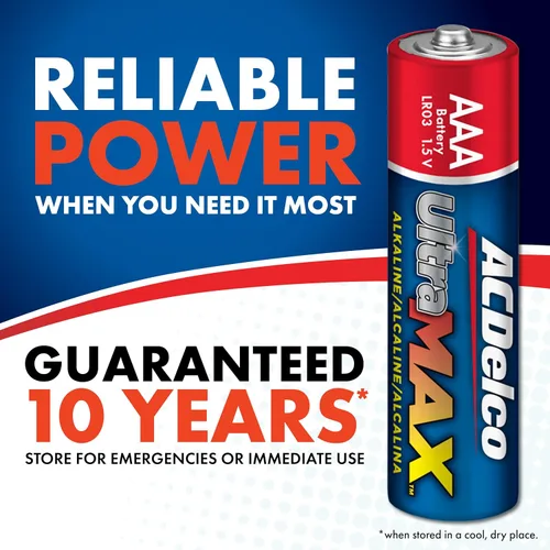 Vista 4 de Powermax ACDelco UltraMAX 10 pilas AAA triples, batería alcalina con tecnología avanzada para el hogar y la oficina, vida útil de 10 años, embalaje