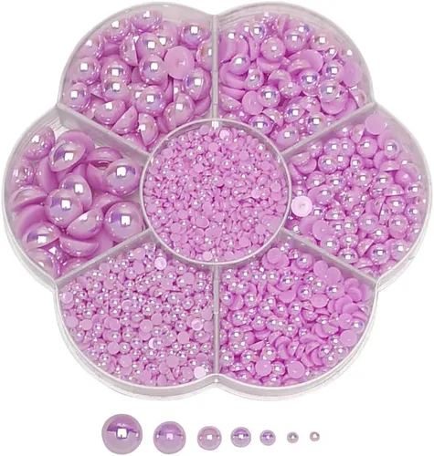 Vista 10 de Chenkou Craft - 1 caja con 3000 mitades de perlas, cuentas redondas con parte posterior plana, imitación de perlas beige, cuentas sueltas de gemas