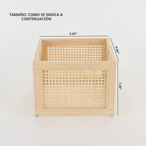 Vista 3 de Wooden Bamboo Crate Woven Storage Box for Home,Office Cube Bamboo
