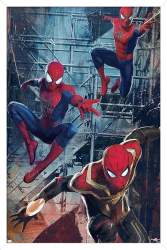 Vista 9 de Trends International Marvel Spider-Man: No Way Home - Póster de pared de trío, 14.725 x 22.375 pulgadas, versión enmarcada de madera de granero