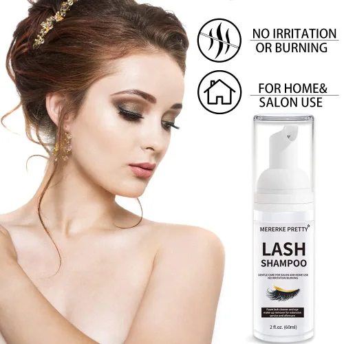 Vista 2 de Mererke_Pretty Champú para extensión de pestañas 50 ml + cepillo - Limpiador espumoso para párpados - Libre de parabenos y sulfatos sensibles