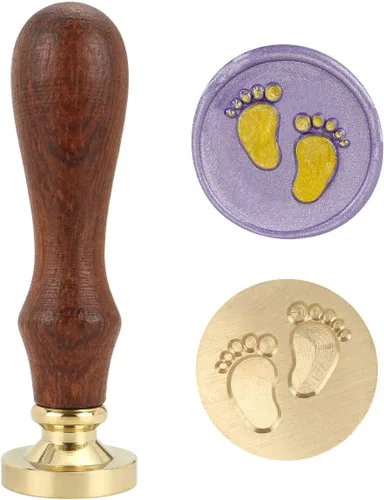 Yoption - Sello de cera para bebé, huellas de bebé, cabeza de latón, mango de madera, sello de sellado para baby shower, fiesta