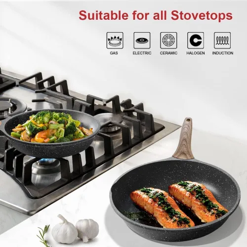 Vista 3 de Caannasweis Sartén antiadherente de granito, sartenes antiadherentes para tortillas, sartén para huevos de tortilla, sartén de chef de piedra