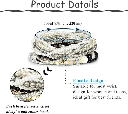 Vista 5 de FINREZIO 3-5 Sets Bohemian Beaded Bracelets for Women Multilayer Stretch Stackable Bracelet Set Multicolor Jewelry