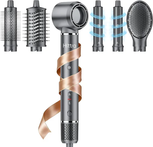 Cepillo secador de pelo de alta velocidad 6 en 1, moldeador de aire caliente iónico con rizador de envoltura automática, para secado rápido,