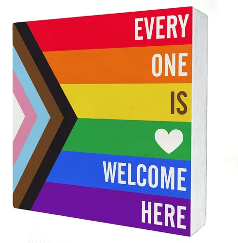 Vista 8 de Letrero de madera con texto en inglés "You Are Kind Tough Powerful Enough - Decoración de escritorio, con citas LGBT, bloque de madera, placa, caja