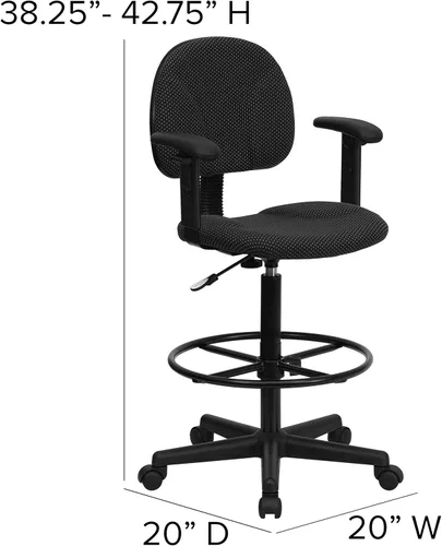 Vista 3 de Flash Furniture Bruce Silla de dibujo de tela estampada negra con brazos ajustables (cilindros 22.5''-27''H o 26''-30.5''H)