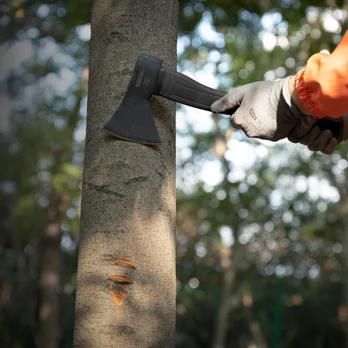 Vista 9 de KSEIBI Hacha de Madera, 274151 Hacha Pequeña de Campamento al Aire Libre de 14 Pulgadas para Partir y Astillar Leña, Hoja de Acero Forjado con Mango