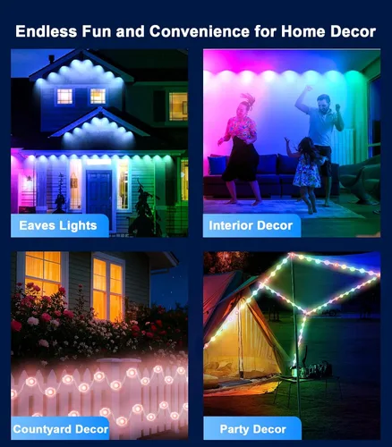 Vista 7 de Luces permanentes para exteriores de 100 pies para casa, LED RGB 2025, impermeables, luces de Navidad para exteriores con control remoto
