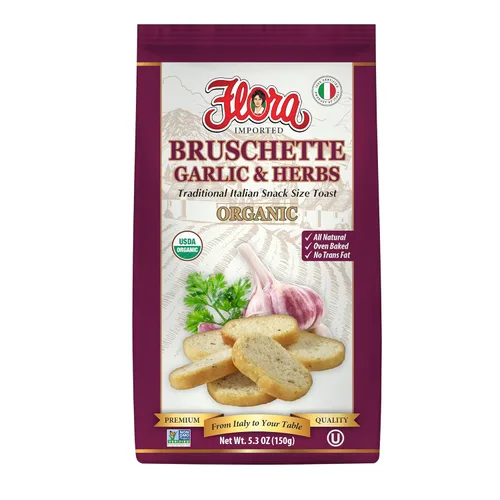 Flora Foods - Mini tostadas de bruschette orgánicas (ajo y hierbas), importadas de Italia, pan para bruschetta