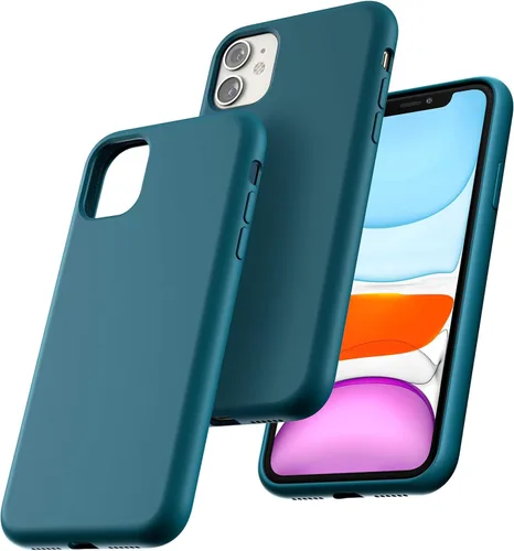 Vista 22 de TOCOL Funda 5 en 1 para iPhone 13, con 2 protectores de pantalla + 2 protectores de lente de cámara, funda de silicona líquida para iPhone 13, verde