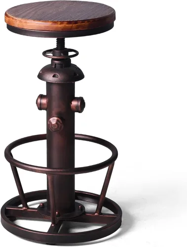 Vista 6 de Taburete de bar retro industrial giratorio para isla de cocina, 24.8-30.7 pulgadas, altura ajustable, diseño vintage de boca de incendios, taburetes
