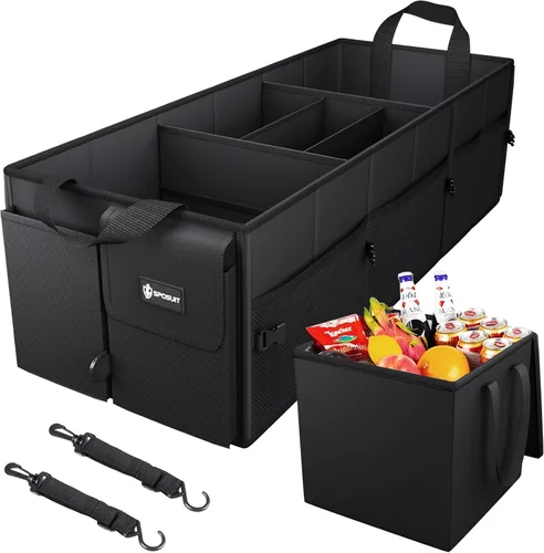 Sposuit Organizador de maletero con bolsa térmica aislada a prueba de fugas, organizador de almacenamiento de carro plegable grande de 98 litros