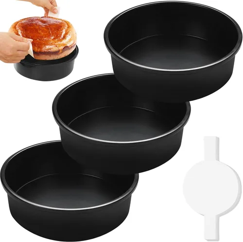 Vista 9 de Juego de 3 moldes para pastel de 6 pulgadas, moldes redondos para pasteles antiadherentes con 110 piezas de papel pergamino, moldes para pasteles