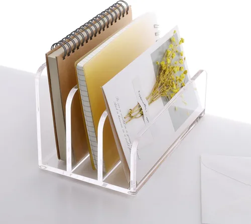 Vista 8 de SANRUI - Organizador de Archivos de Correo de Acrílico con Separadores para Escritorio, 3 Compartimentos Verticales en Forma de Escalera