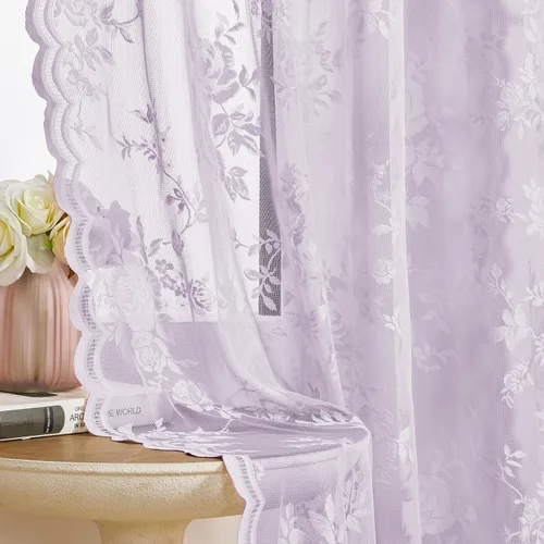 Vista 11 de Cortinas de encaje beige, juego de 2 paneles de cortinas traslúcidas con bolsillo para cortinero, decoración de ventana pequeña, baño, sótano