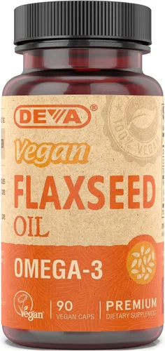 DEVA Suplemento vegano de aceite de linaza omega-3, 1000 mg por porción, prensado en frío y sin refinar, alternativa al aceite de pescado, con