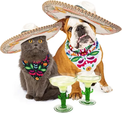 Vista 4 de Whaline Bandana mexicana para perro, bandana floral para perro, cinco de mayo, bufanda para mascotas, bufanda de doble cara ajustable de flores