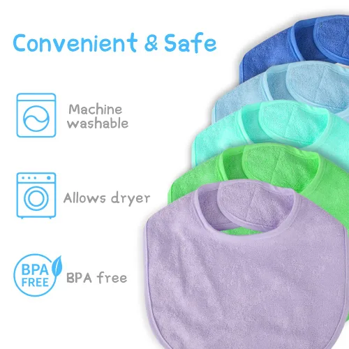 Vista 4 de Vicloon Baberos para bebé, juego de 8 baberos de rizo para niñas y niños, baberos de algodón de rizo de protección impermeable, juego suave