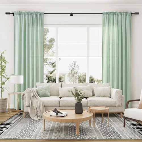 Vista 2 de Guken Cortinas de lino verde aguamarina de 84 pulgadas de largo, juego de 2 paneles semitransparentes con bolsillo para barra para comedor