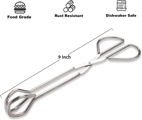 Vista 2 de Hiash Pinzas de cocina de acero inoxidable resistentes de 9 pulgadas, agarre ergonómico cómodo, diseño de tijera, resistentes al calor para barbacoa