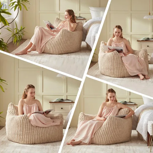 Vista 6 de Achicsofar Puf gigante para adultos y adolescentes, sofá grande con relleno, cómodo puf mullido con reposabrazos para dormitorio, sala de estar