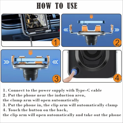 Vista 6 de Soporte inalámbrico para cargador de automóvil, carga rápida de 15 W, soporte para cargador de automóvil para iPhone/Samsung para iPhone 17 16 15 14