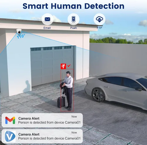 Vista 2 de Anpviz Cámara IP PoE de 5 MP para exteriores, cámara de seguridad de torreta con detección humana, visión nocturna IR de 100 pies, gran angular