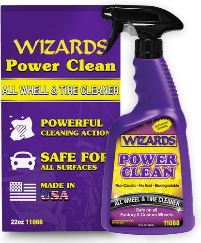 Wizards Power Clean - Limpiador de ruedas y neumáticos, no cáustico y sin ácido, biodegradable para interiores de automóviles, seguro en todo tipo
