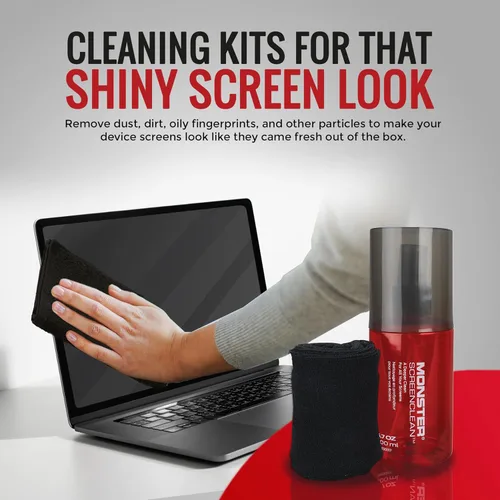 Vista 2 de Monster Kit de limpiador de pantalla en aerosol de 6.7 onzas con paño de microfibra para dispositivos electrónicos, ideal para pantallas LED, LCD