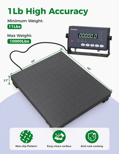 Vista 3 de Báscula de piso industrial de 36 x 36 pulgadas, 5000 libras, báscula de palet de precisión con indicador digital, báscula de pesaje resistente