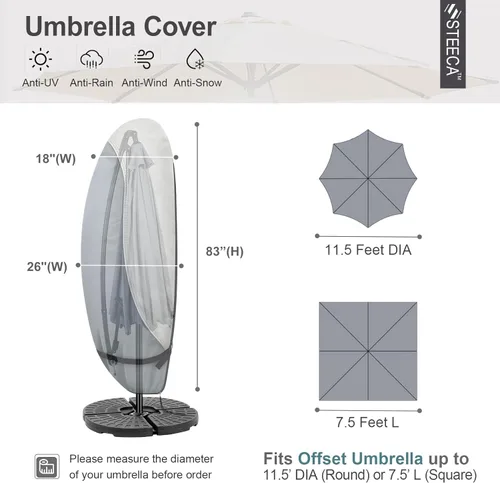 Vista 2 de Cubierta impermeable para sombrilla de patio, cubierta de sombrilla para exteriores para paraguas de 7.5 a 11.5 pies con marco de plátano voladizo