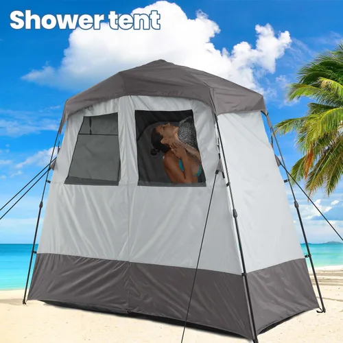Vista 34 de Porayhut Camping Shower Tent Deluxe Changing Room Easy Set Up Privacy Shelter,Large Toilet Tent with Floor Drain Design for Beach, Camping,Hiking