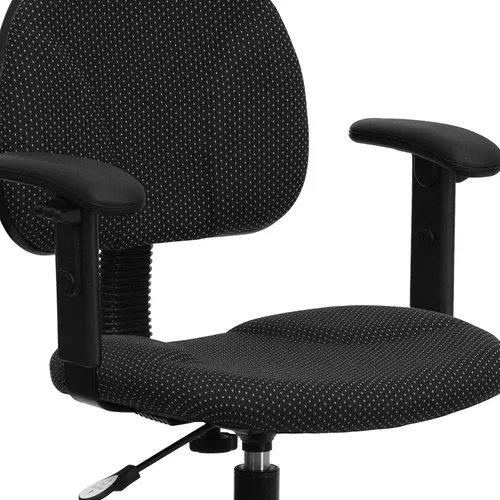 Vista 6 de Flash Furniture Bruce Silla de dibujo de tela estampada negra con brazos ajustables (cilindros 22.5''-27''H o 26''-30.5''H)