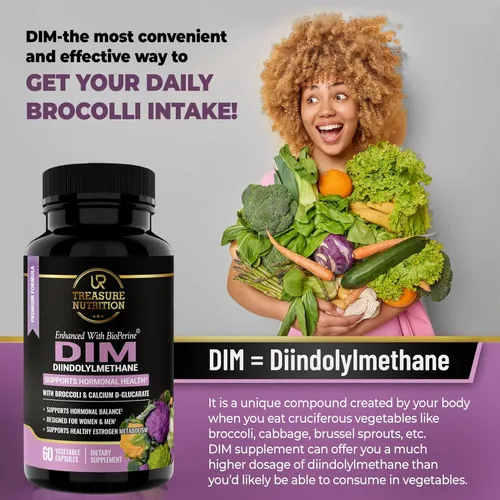 Vista 2 de Suplemento DIM con extracto de brócoli y bioperina, apoyo natural para el equilibrio hormonal para mujeres y hombres, equilibrio de estrógenos