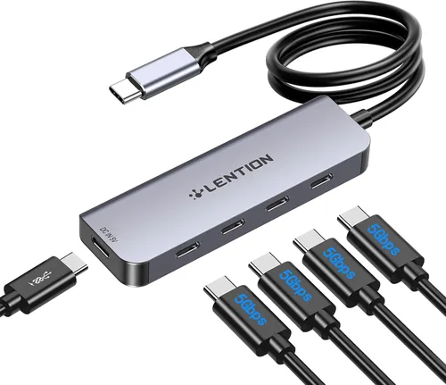 Vista 11 de LENTION Hub USB C de 4 puertos con cable largo de 2 pies, adaptador multipuerto USB C Hub 4 x tipo C 3.2 10Gbps, divisor USBC de carga PD de 100 W