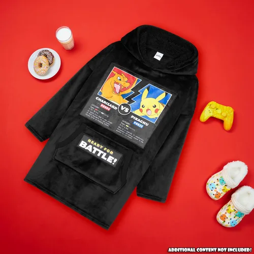 Vista 2 de Sudadera con capucha y manta de Pokémon para niños y adolescentes, sudadera con capucha extragrande de forro polar portátil, manta con capucha
