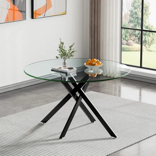 Vista 116 de Mesa de comedor redonda de 36 pulgadas para 4, mesas de cocina y comedor de cristal, moderna mesa de comedor circular con mesa de vidrio templado